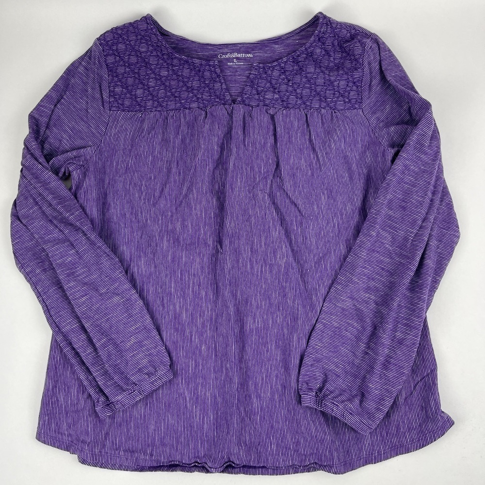 Croft & Barrow Tshirt Womens Large Purple Vneck Long Sleeve